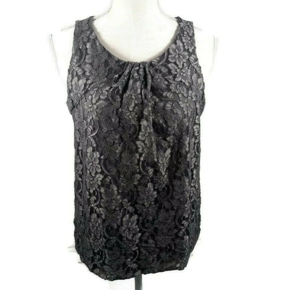 The Limited Outback Red Lace Top Small Gray Sleeveless Layered Gathered